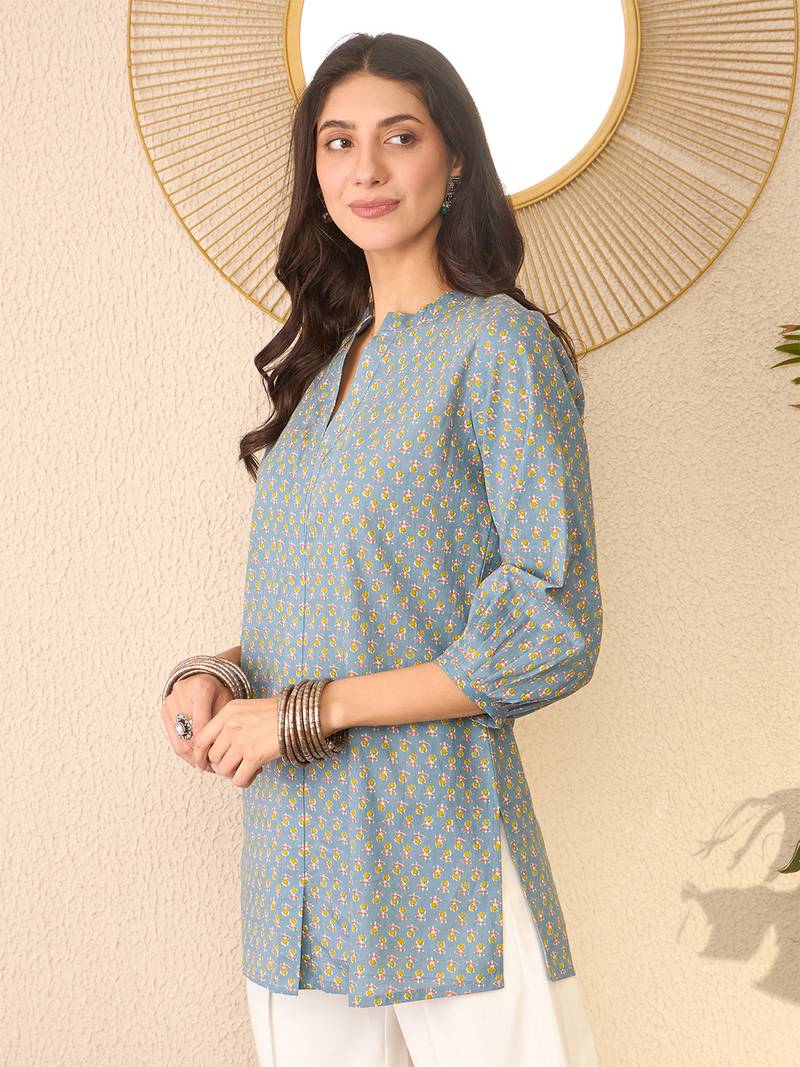 Grey Cotton Printed Kurti