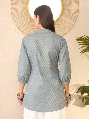 Grey Cotton Printed Kurti 4