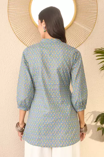 Grey Cotton Printed Kurti