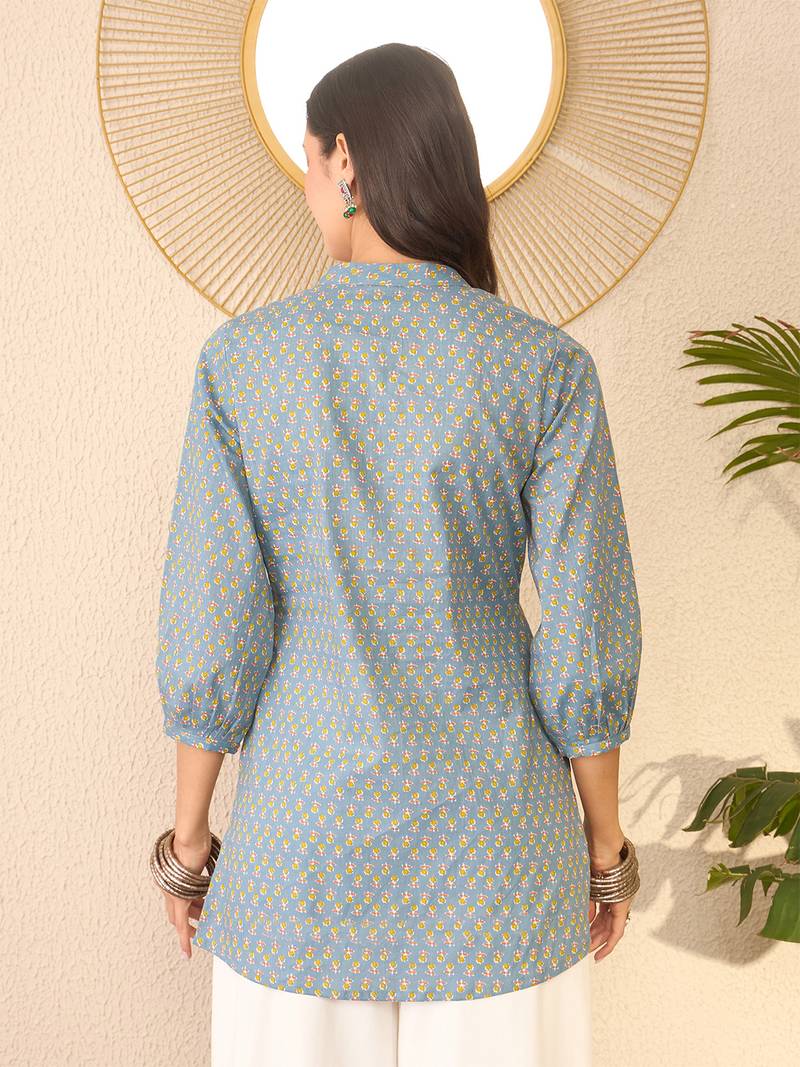 Grey Cotton Printed Kurti