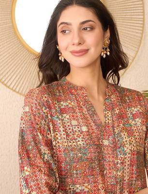 Women multi rayon blend abstract printed regular top 2