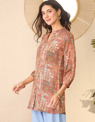 Women multi rayon blend abstract printed regular top 3