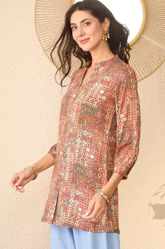 Women multi rayon blend abstract printed regular top