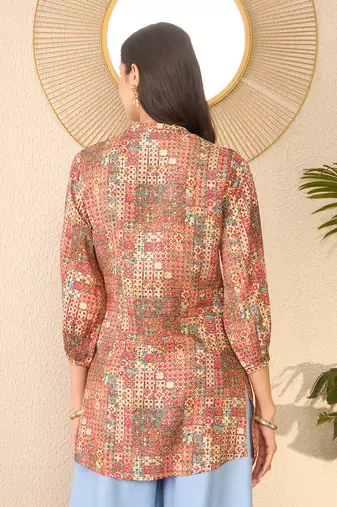 Women multi rayon blend abstract printed regular top