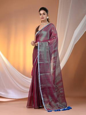 Mulberry shimmer tissue saree with gota patti borders 1