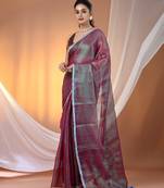 Mulberry shimmer tissue saree with gota patti borders