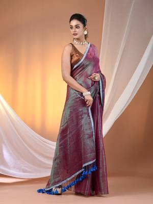 Mulberry shimmer tissue saree with gota patti borders 2