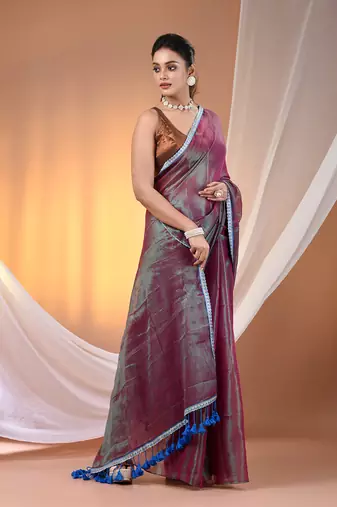 Mulberry shimmer tissue saree with gota patti borders