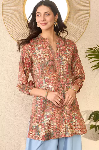 Women multi rayon blend abstract printed regular top