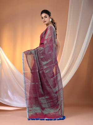 Mulberry shimmer tissue saree with gota patti borders 3