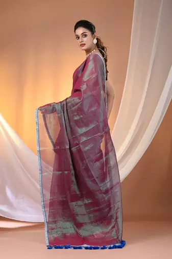 Mulberry shimmer tissue saree with gota patti borders