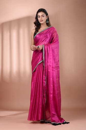 Pink shimmer tissue saree with gota patti borders