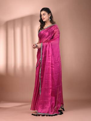 Pink shimmer tissue saree with gota patti borders 2