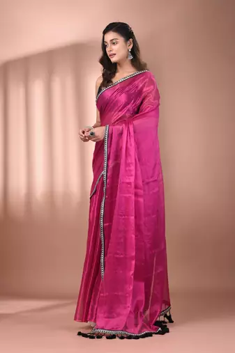 Pink shimmer tissue saree with gota patti borders