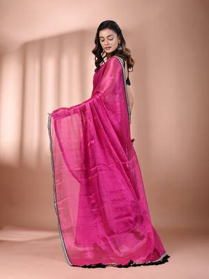 Pink shimmer tissue saree with gota patti borders 3