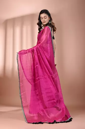 Pink shimmer tissue saree with gota patti borders