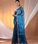 Sapphire blue shimmer tissue saree with gota patti borders