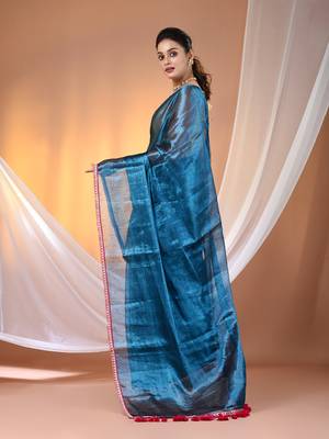 Sapphire blue shimmer tissue saree with gota patti borders 3