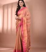 Beige tissue soft saree with temple borders