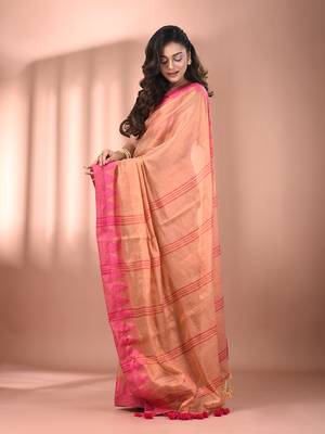 Beige tissue soft saree with temple borders 2
