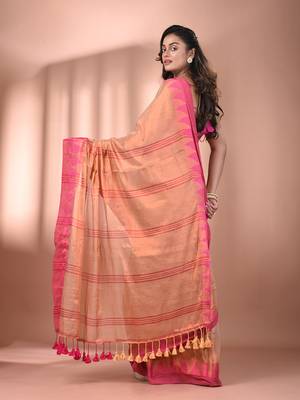 Beige tissue soft saree with temple borders 3