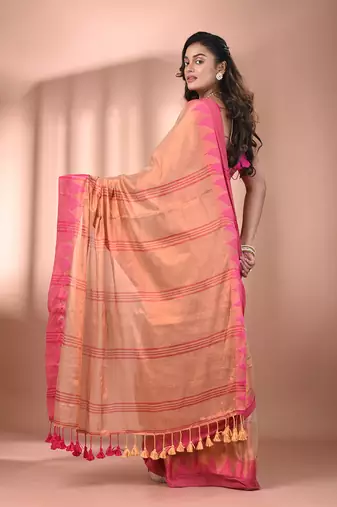 Beige tissue soft saree with temple borders