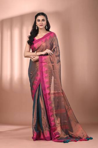 Copper tissue soft saree with temple borders