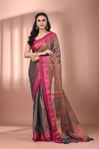 Copper tissue soft saree with temple borders