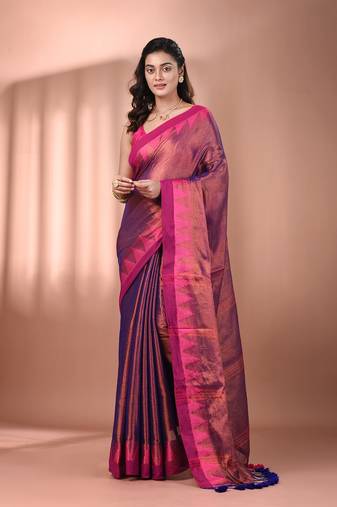 Violet tissue soft saree with temple borders