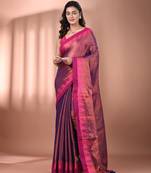 Violet tissue soft saree with temple borders