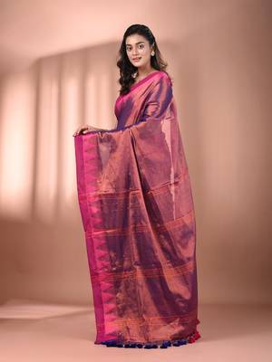 Violet tissue soft saree with temple borders 2