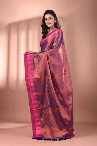 Violet tissue soft saree with temple borders