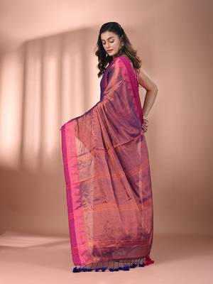 Violet tissue soft saree with temple borders 3