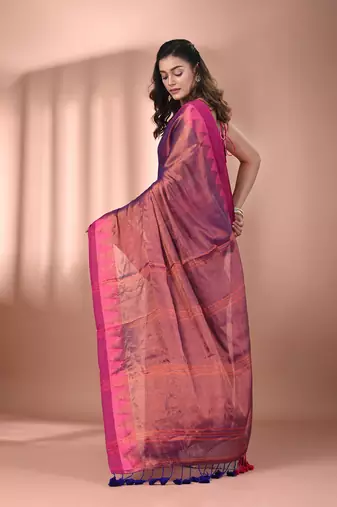 Violet tissue soft saree with temple borders