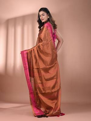 Brown tissue soft saree with temple borders 3