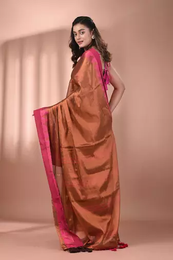 Brown tissue soft saree with temple borders