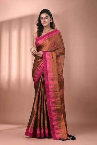 Copper tissue soft saree with temple borders