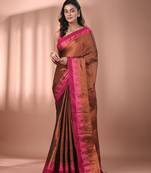 Copper tissue soft saree with temple borders