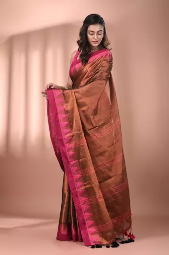Copper tissue soft saree with temple borders