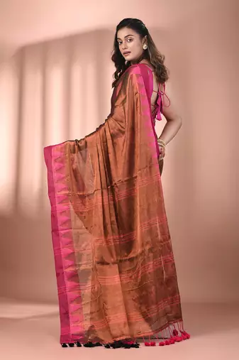 Copper tissue soft saree with temple borders
