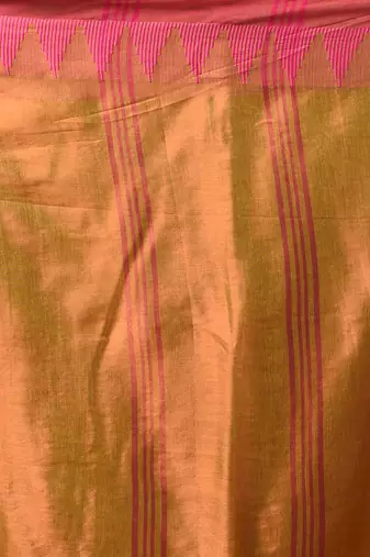 Lemon yellow tissue soft saree with temple borders