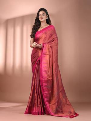 Pink tissue soft saree with temple borders 1