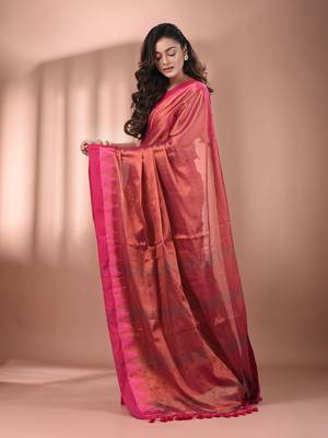 Pink tissue soft saree with temple borders 2
