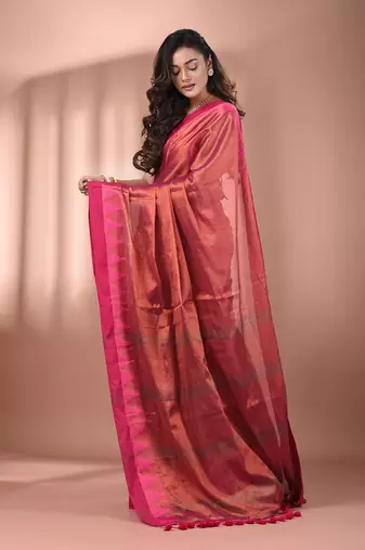 Pink tissue soft saree with temple borders