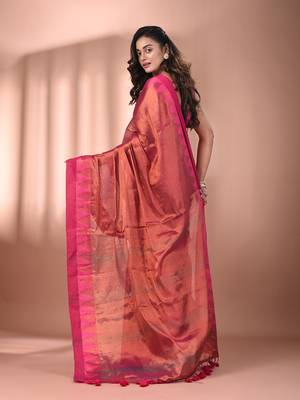 Pink tissue soft saree with temple borders 3