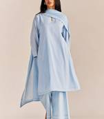 Baby blue woven cotton kurta set