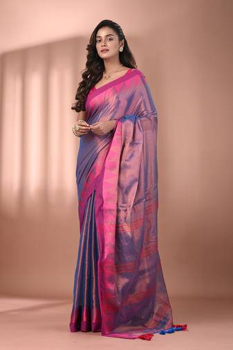 Violet tissue soft saree with temple borders