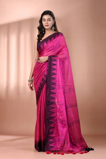 Pink tissue soft saree with temple borders