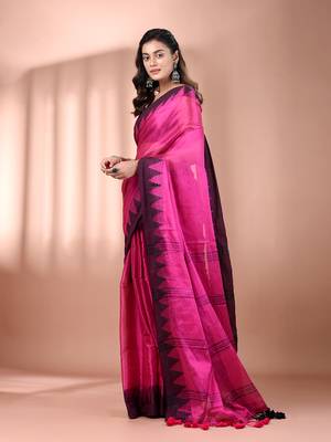 Pink tissue soft saree with temple borders 2
