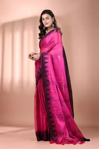 Pink tissue soft saree with temple borders